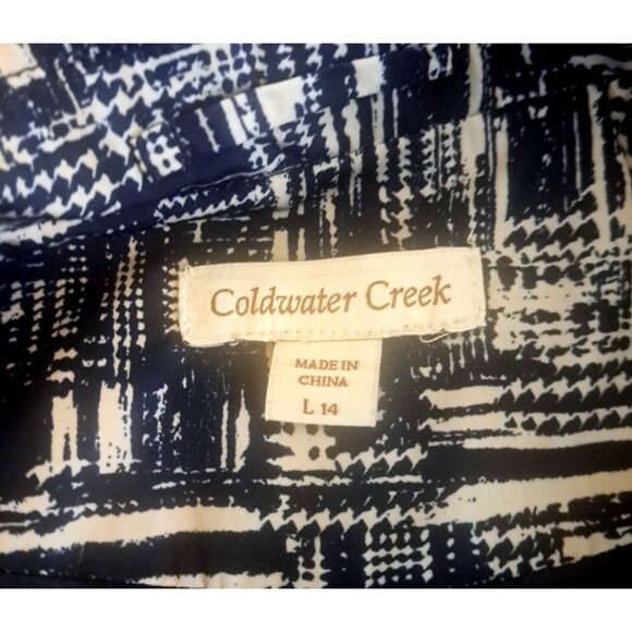 Womens Coldwater Creek Rain Jacket Trench Coat Navy Blue Geometric Pockets Large - Picture 4 of 6
